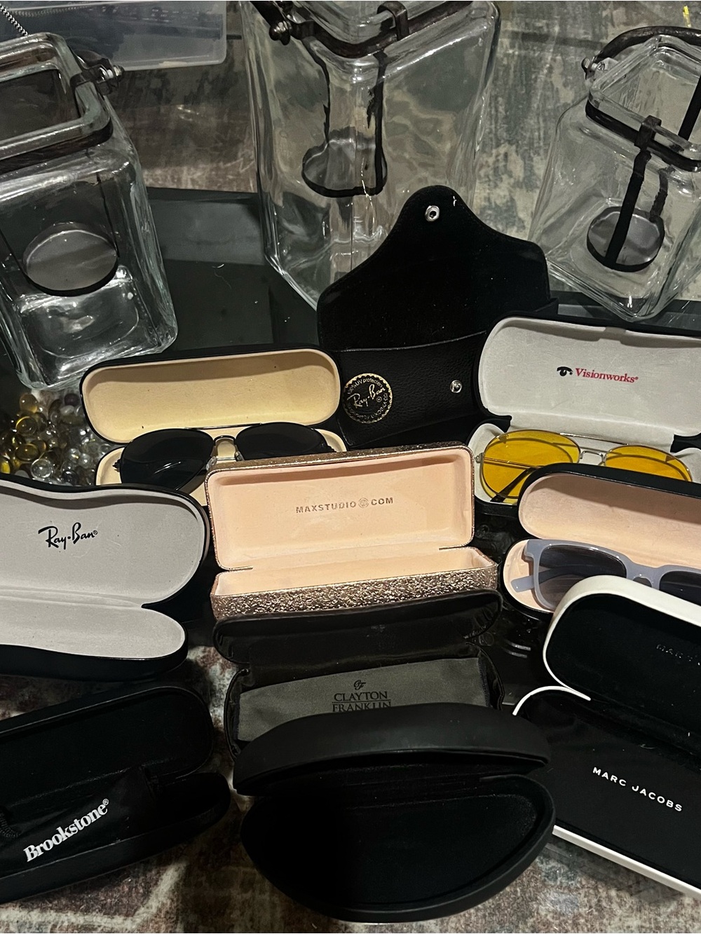 Mixed Designer Sunglass Case Collection with Black, White, Yellow & Pink 9 pc